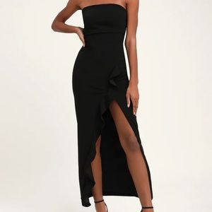 After Hours Black Strapless Ruffled Maxi Dress